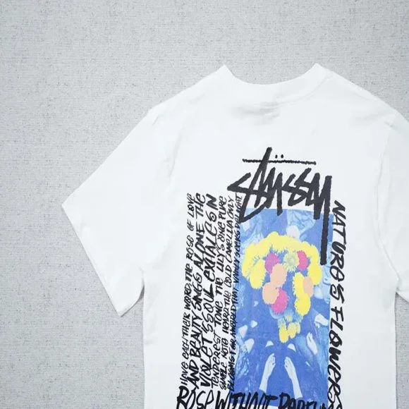 STUSSY Rear Logo Bouquet T-Shirt - White Short Sleeve - Picture 13 of 13